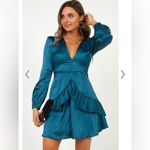 Showpo Teal Satin Dress Size 6